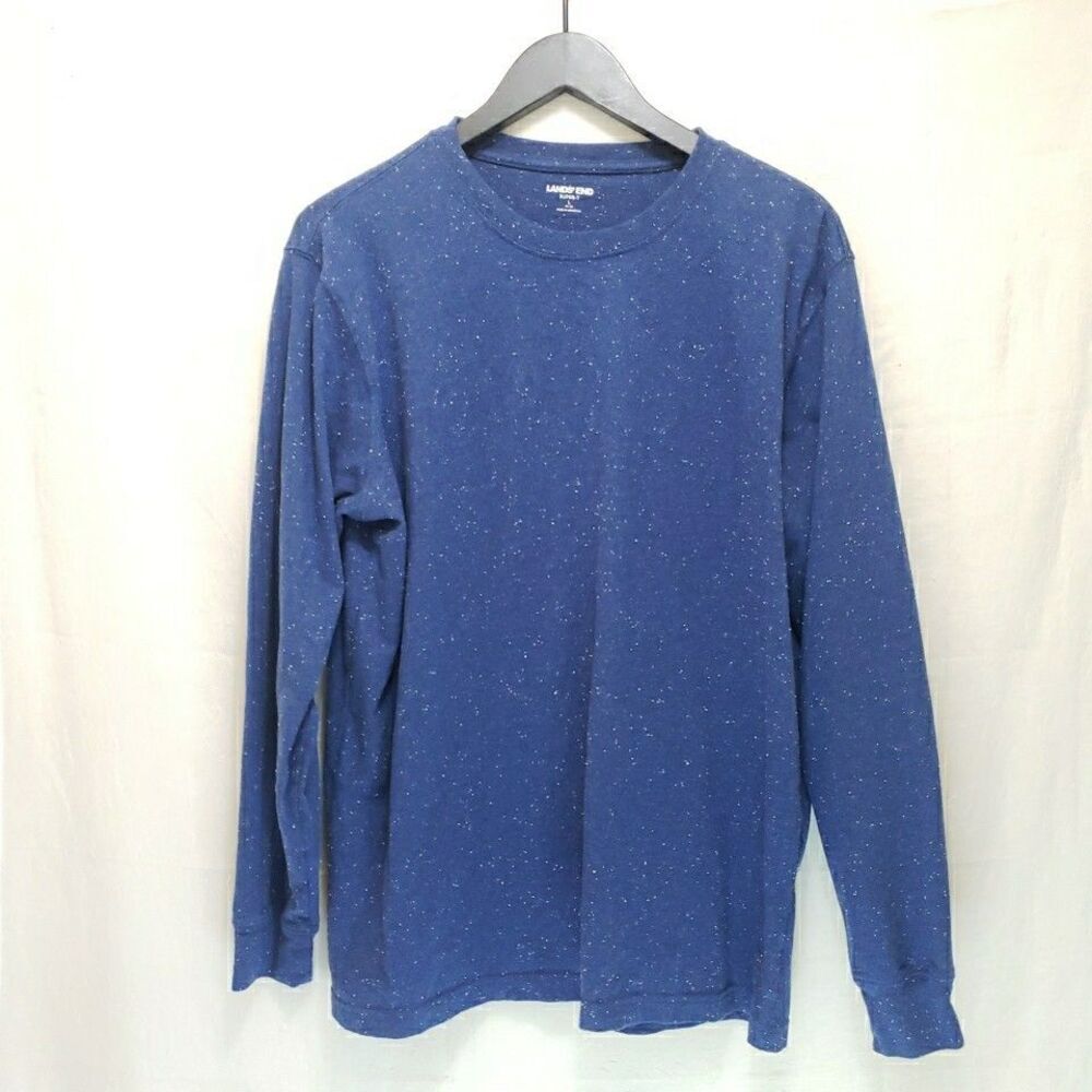 Lands' End Blue Flecked Donegals Knit Shirt Large Long Sleeve Crew Neck Tee